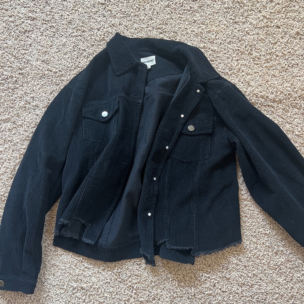 Cropped Black Corduroy Jacket in Size Small